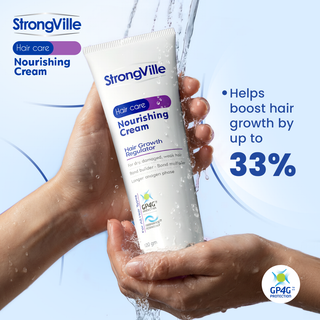 StrongVille hair care nourishing cream with water droplets