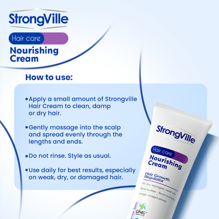 Strongville hair care nourishing cream with usage instructions 