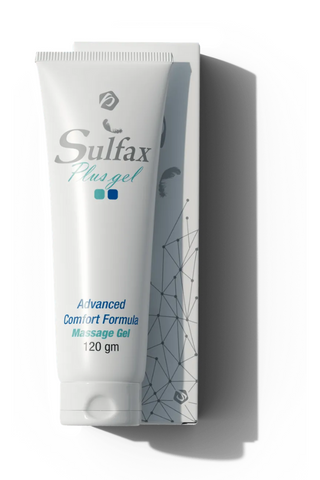 A tube of Sulfax Plus Gel, 120 gm size, with advanced pain relief formula, indicated for joint pain and inflammation.