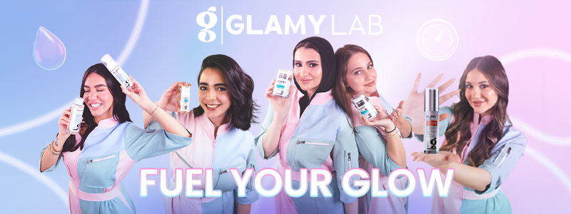 Glamy Lab skincare product advertisement 