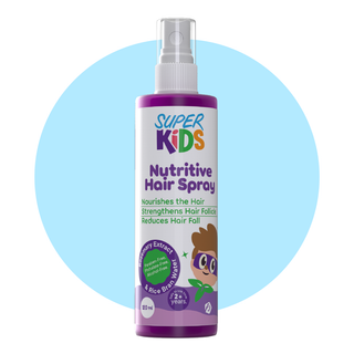 A bottle of Superkids Nutritive Hair Spray with a child's face
