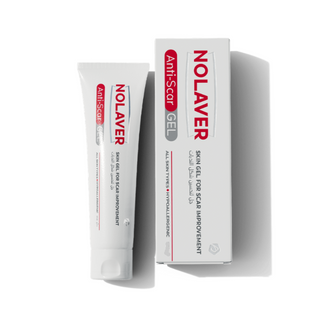 Nolaver Anti-scar Gel product packaging and tube displayed against .