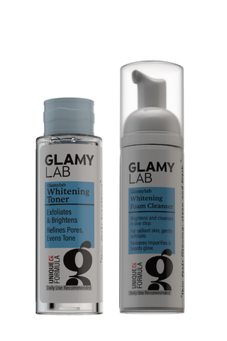 Two skincare products from Glamy Lab: whitening toner, and whitening foam cleanser