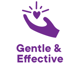 hand holding a heart with 'Gentle & Effective' 