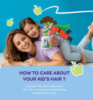 Woman and child with a bottle of shampoo, 'How to Care About Your Kid's Hair'?