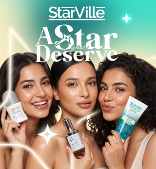 Three women holding Starville skincare products 