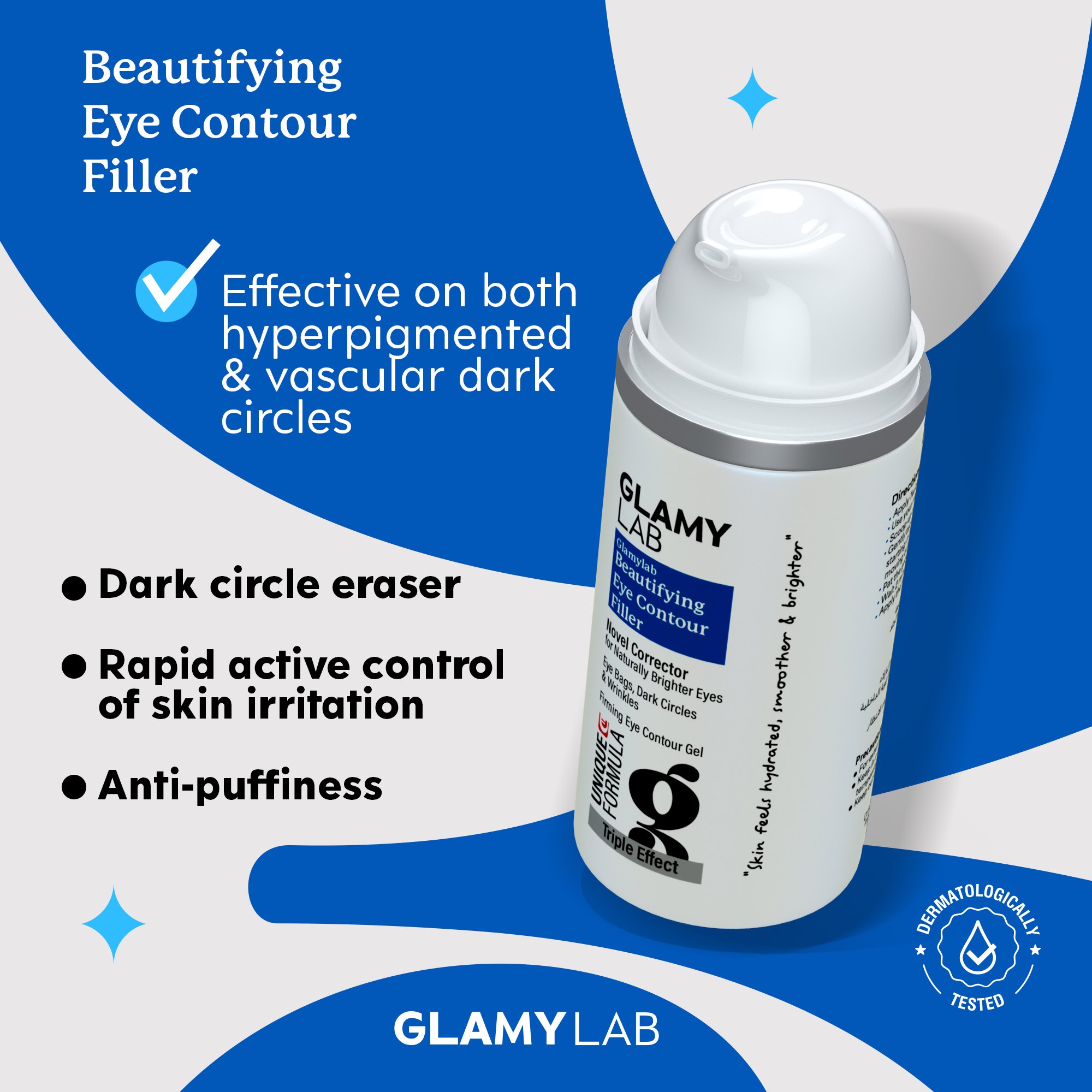 GLAMY LAB eye contour filler with product features 