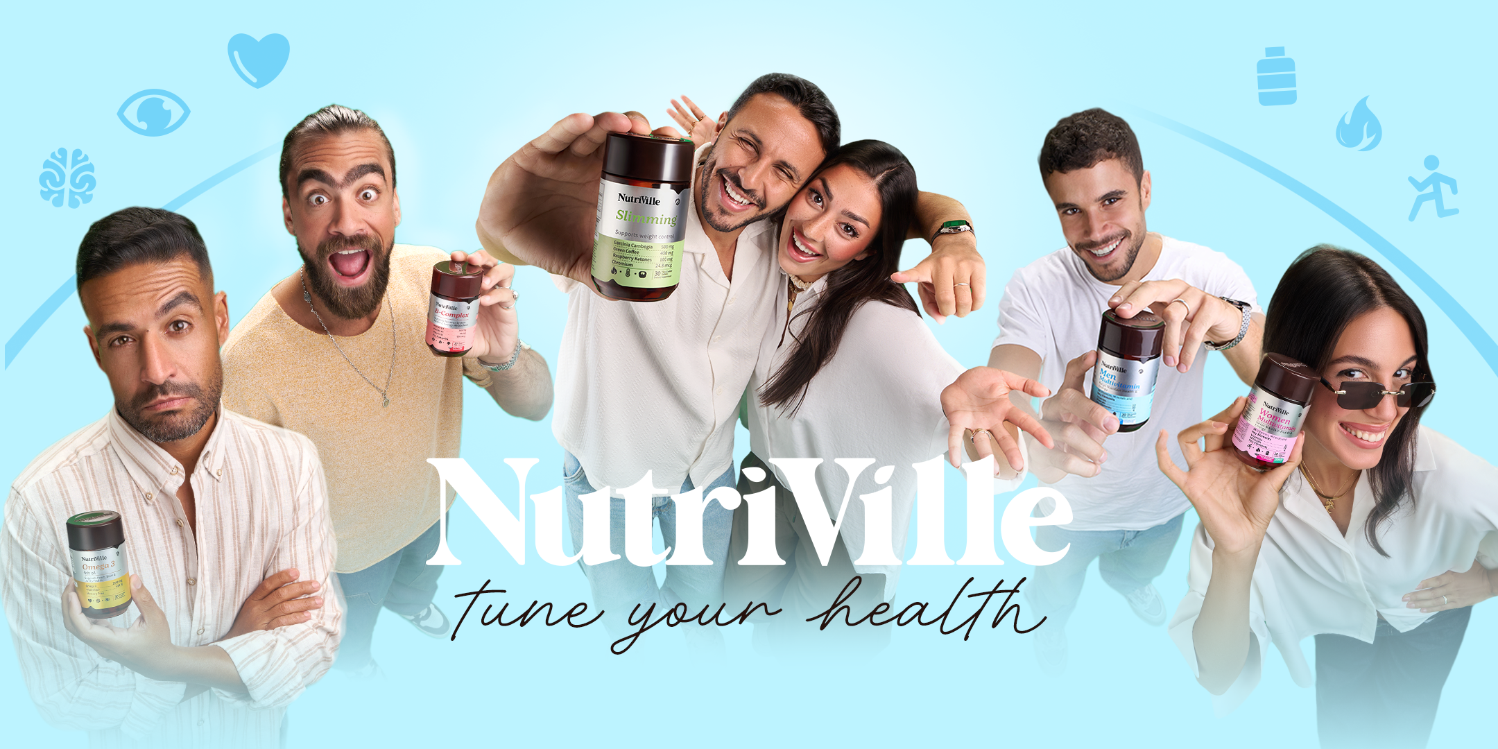 Group of people holding NutriVille products 