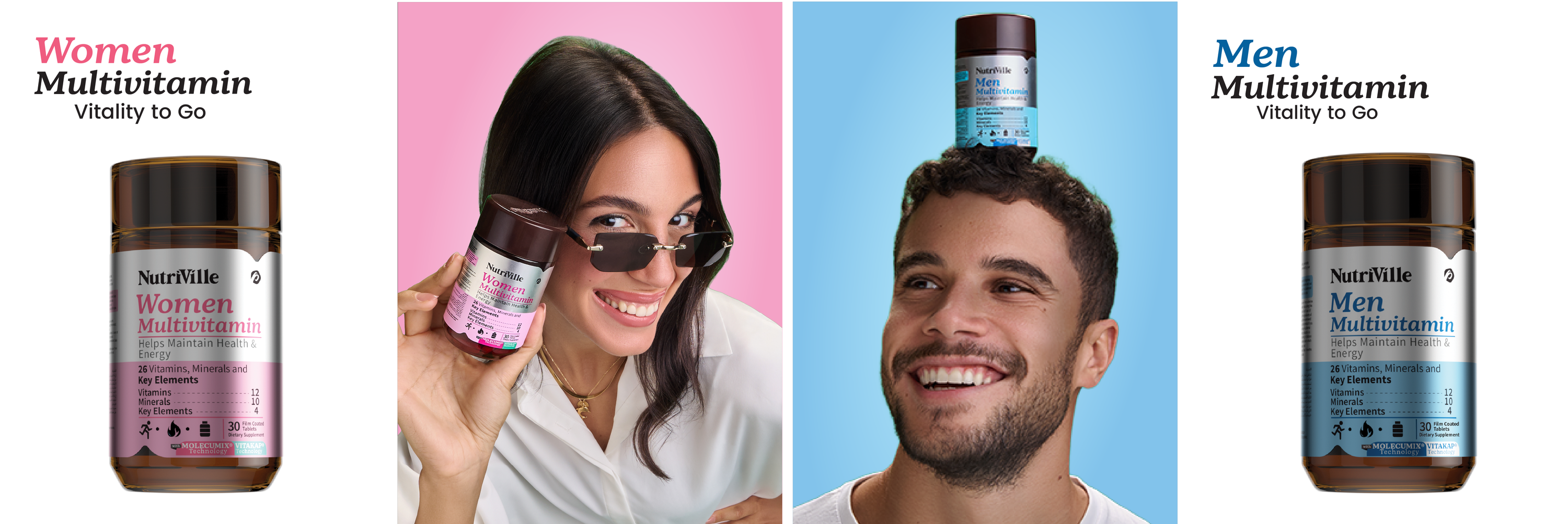 Two people holding Nutriville products