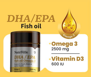 NutriVille DHA/EPA fish oil supplement with omega 3 and vitamin D3 