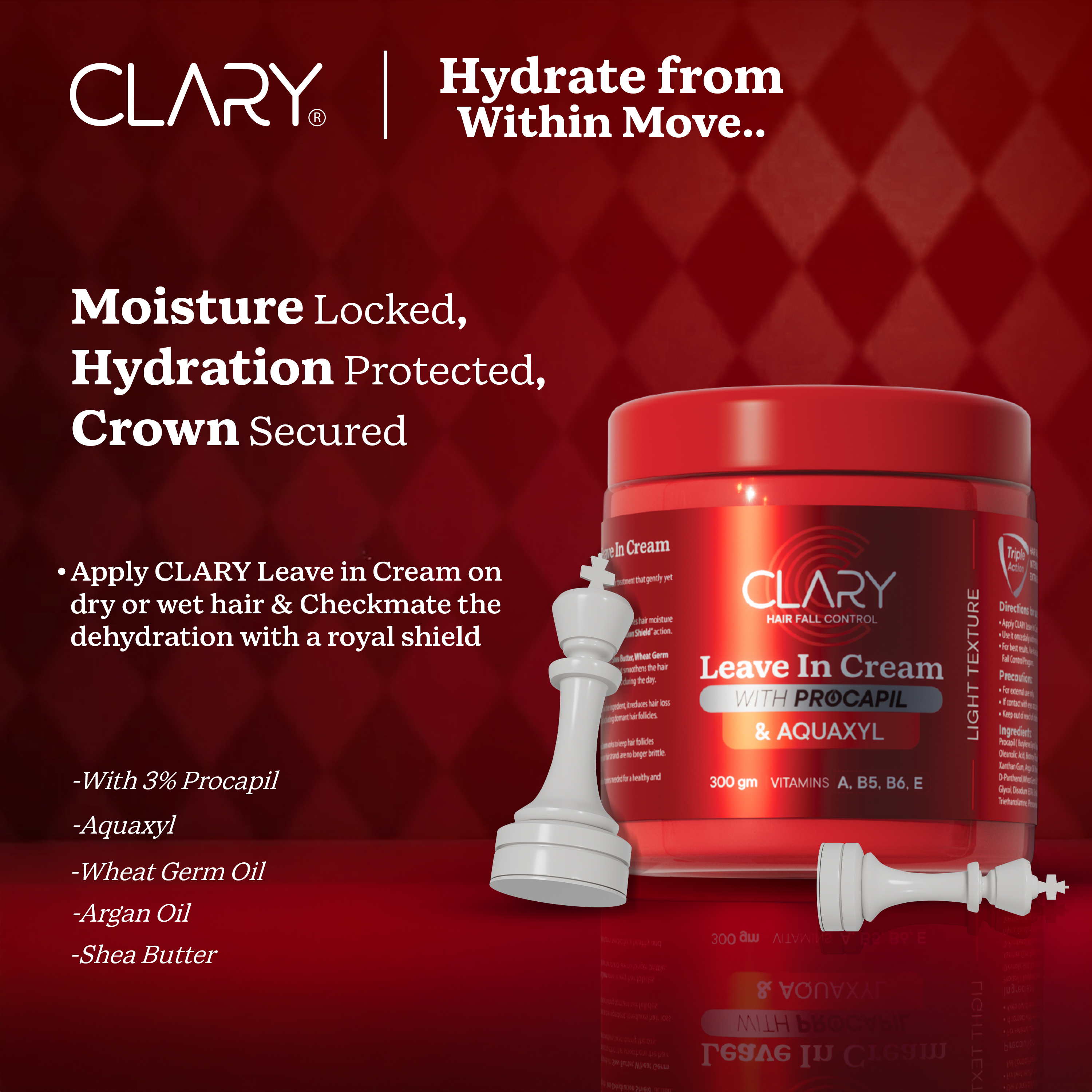 CLARY Leave In Cream container with chess pieces 