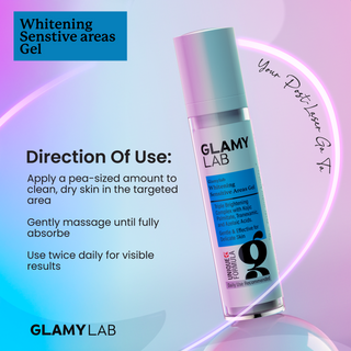 GLAMY LAB Whitening Sensitive Areas Gel bottle with usage instructions 