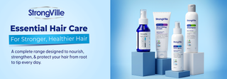 StrongVille hair care products: 'Essential hair care for stronger, healthier hair.'