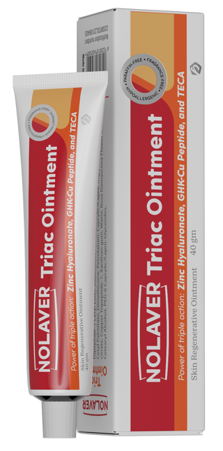 Packaging of Nolaver Triac Ointment, showing the tube and box with brand and product information.
